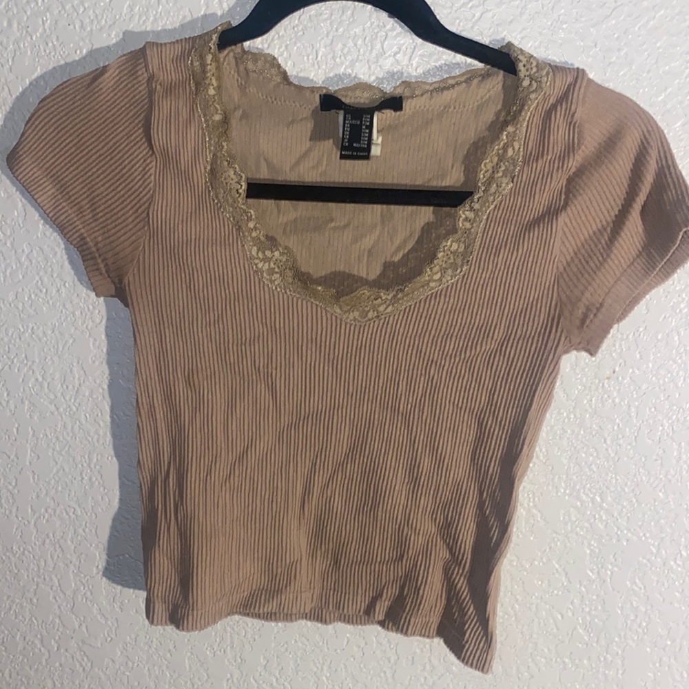 Tan lace short sleeve top